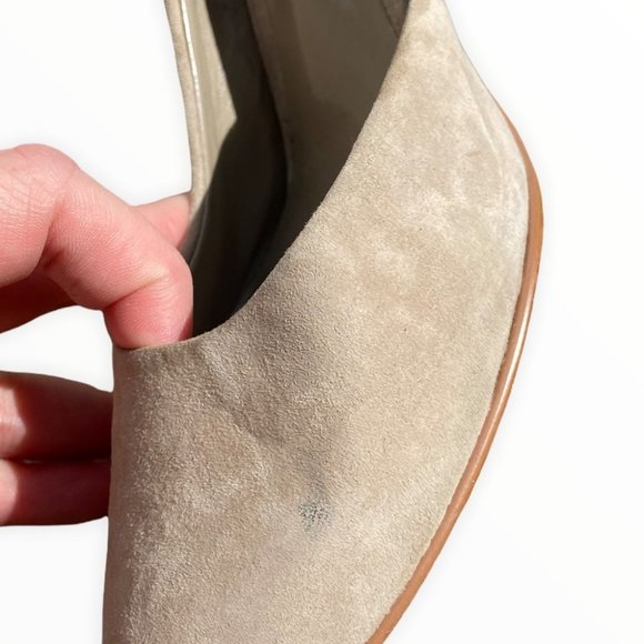 Aldo Suede Leather Tan Beige D'Orsay Pumps Size 37 or 6.5 Round Toe 3 Inch Heels - Picture 12 of 12